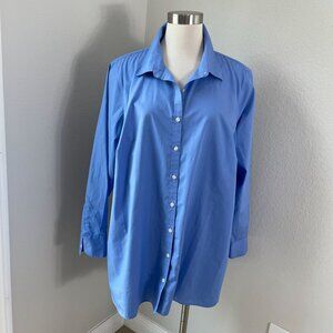 Lands End Womens Plus 22W Blue Wrinkle Free Broadcloth Button Up Shirt Blouse